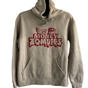 Fit Essentials Money Zombies graphic Hoodie Tan/Beige Streetwear SZ L